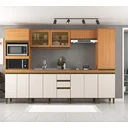 Ver imagem 1 de Cozinha Completa Modulada 6 Peças com Torre Quente Paneleiro e Vidro Reflecta Cecília Marrom/Freijó/Off White