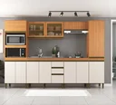 Ver imagem 1 de Cozinha Completa Modulada 6 Peças com Torre Quente Paneleiro e Vidro Reflecta Cecília Marrom/Freijó/Off White