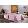 Colcha Cobre Leito Cama de Solteiro 2 Pç Dupla Face Acolchoado Microfibra Rosa e Bege - 1
