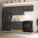 Ver imagem 1 de Cozinha Compacta Planejada 4 Peças 3 Aéreos 1 Balcão Soho CabeCasa MadeiraOriginals Cinza/Freijó/Grafite