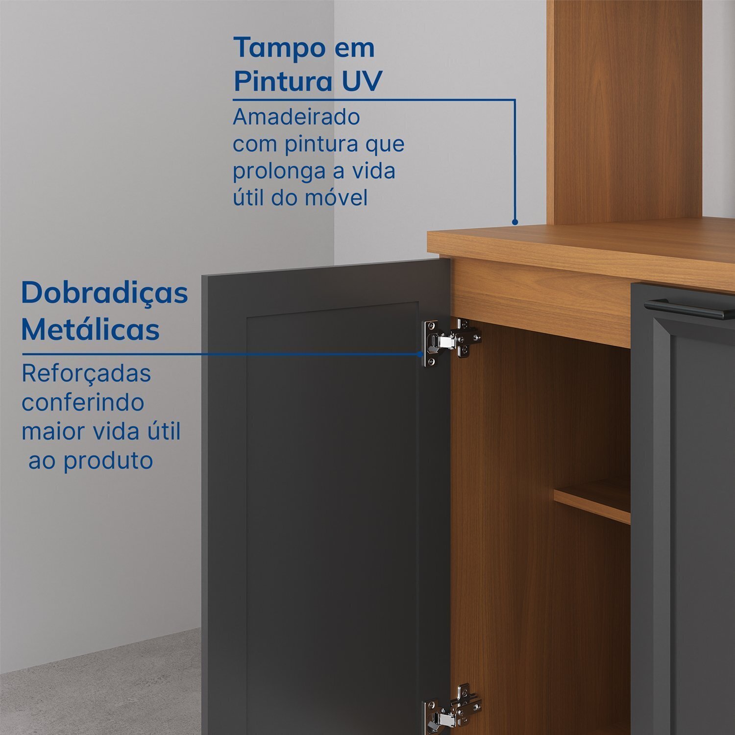 Cozinha Compacta 3 Peças 1 Paneleiro Duplo 1 Aéreo 1 Balcão Soho Cabecasa Madeiramadeira - 4