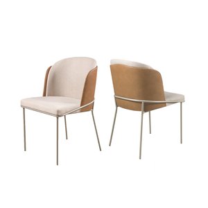 Conjunto 2 Cadeiras de Jantar Aurora no Linho Cru e Metal Champanhe