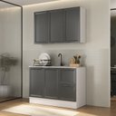 Ver imagem 1 de Cozinha Compacta Planejada 2 Peças 1 Aéreo 1 Balcão Soho CabeCasa MadeiraOriginals Cinza/Branco/Grafite