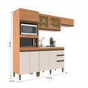 Ver imagem 4 de Cozinha Compacta Modulada 4 Peças 8 Portas com Torre Quente e Vidro Reflecta Cecília Marrom/Freijó/Off White