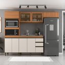 Ver imagem 1 de Cozinha Compacta Modulada 4 Peças 8 Portas com Torre Quente e Vidro Reflecta Cecília Marrom/Freijó/Off White