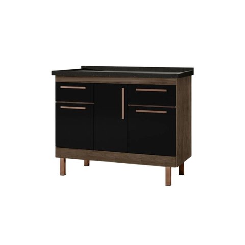 Gabinete de Cozinha Avelato 3 Portas Armário de Pia 114cm:Avelato/Preto