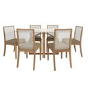 Ver imagem 1 de Sala Jantar Mesa Elma Premium Madeira Maciça C/ Tampo Madeirado C/ Vidro 170x90cm e 6 Cadeiras Lara