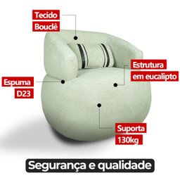 Poltrona Orgânica Chloe Boucle Verde Redonda Decorativa com Almofada Plumante - Arkell - 5