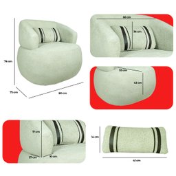 Poltrona Orgânica Chloe Boucle Verde Redonda Decorativa com Almofada Plumante - Arkell - 8