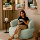 Ver imagem 2 de Poltrona Orgânica Chloe Boucle Verde Redonda Decorativa com Almofada Plumante - Arkell