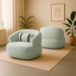 Poltrona Orgânica Chloe Boucle Verde Redonda Decorativa com Almofada Plumante - Arkell - 1