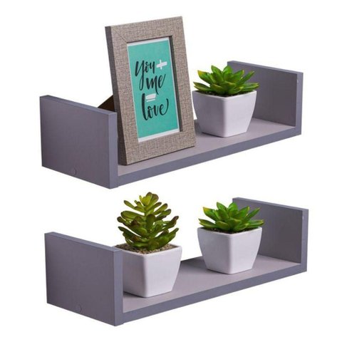 Prateleira Kit 2 U 30x15cm MDP Suporte Invisível Organizador Casa Cinza Claro Mercado 30cm