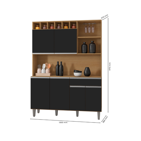 Cozinha Compacta Dunas Premium - 6 Portas 1 Gaveta:Amêndoa/Preto