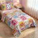 Ver imagem 2 de Kit Colcha Patchwork Infantil Menina 180x220 Solteiro - Flores Coração