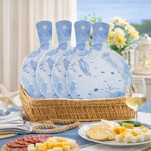 Tábua de Frios Melamina Náutica (branco Azul) 22,8x32cm - Kit 6