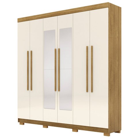 Guarda Roupa Casal 218cm com Espelho Bolty Nature/champanhe V02 - Mpozenato