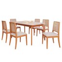 Ver imagem 1 de Mesa de Jantar 1,60 com 6 Cadeiras Buriti Conjunto Ficus Moderno Madeira/off White/linho Cru