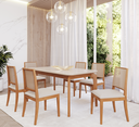 Ver imagem 2 de Mesa de Jantar 1,60 com 6 Cadeiras Buriti Conjunto Ficus Moderno Madeira/Off White/Linho Cru