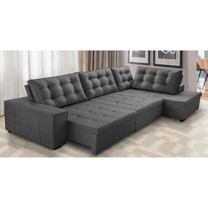 Sofá de Canto Direito Jacke Retrátil e Reclinável com Molas Suede 3,40x2,00 Adonai Estofados