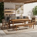 Ver imagem 1 de Mesa de Jantar com 02 Bancos de Madeira e 02 Cadeiras com Braço Trammare C07 Corda Rami - Lyam Decor