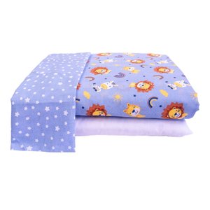 Kit Enxoval Bebe Jogo de Lençol Americano e Travesseiros Cor:leão Azul