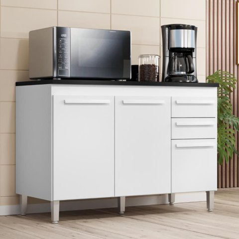 Balcão de Cozinha 3 Portas 2gav 1,20m Branco