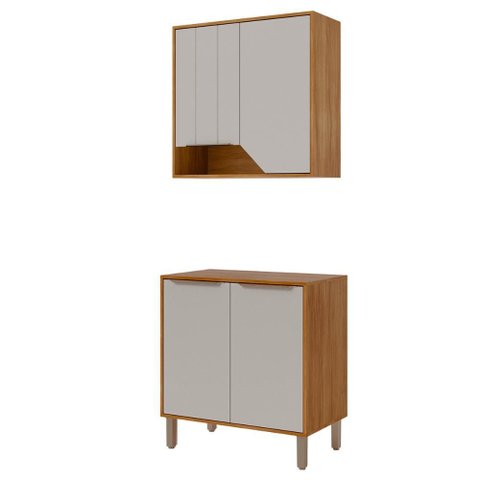 Balcão com Aéreo Celeste 80 Cm com 4 Portas Cinamomo/off White