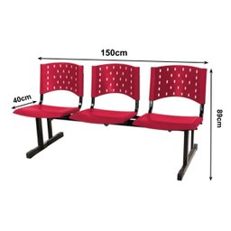 Kit 05 Cadeiras longarinas PLÁSTICAS 03 Lugares - Cor VERMELHO - REALPLAST - 23066 - 3