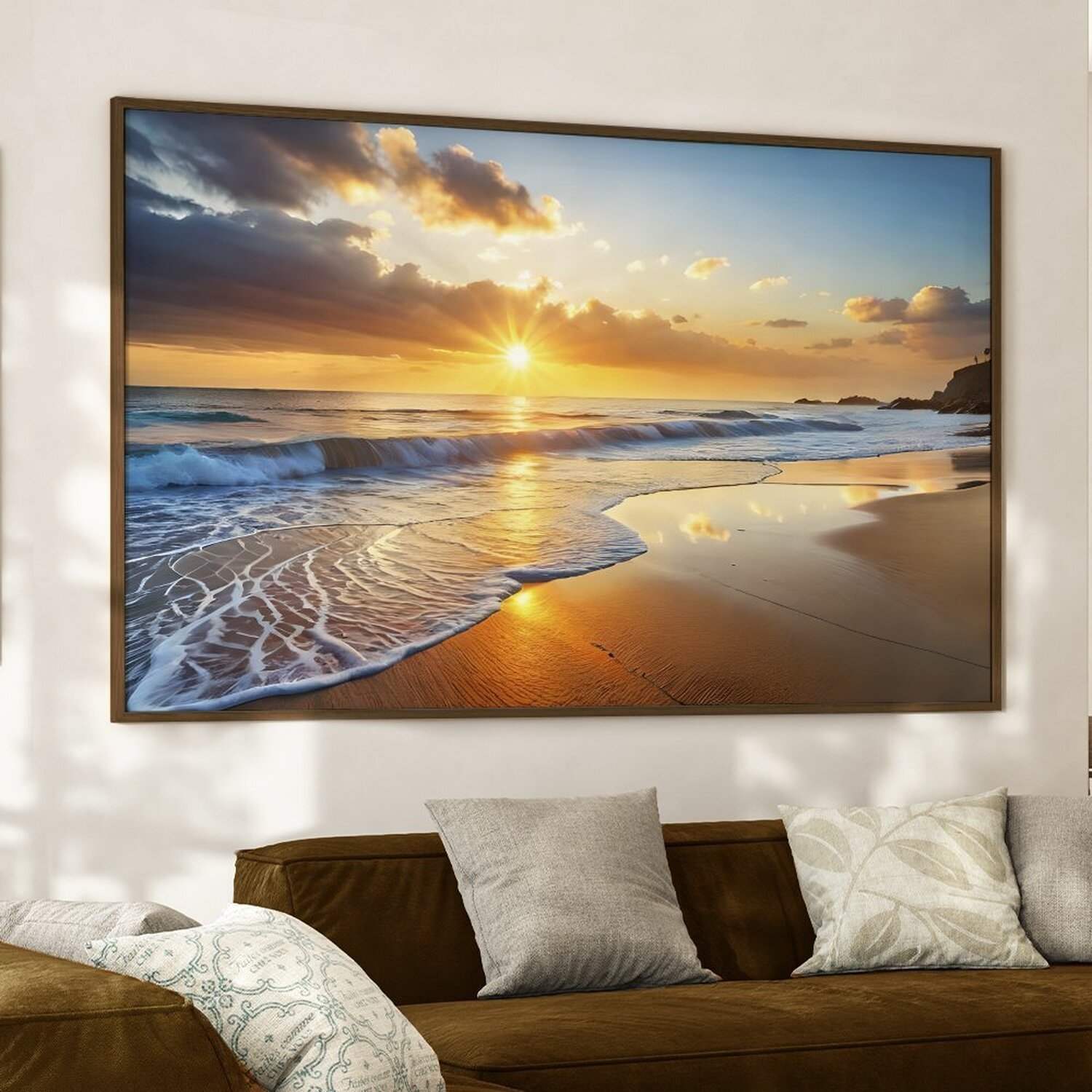 Quadro Decorativo 1 Tela Praia e Pôr do Sol Diversos Tamanhos - 1