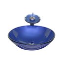 Ver imagem 1 de CUBA DE VIDRO REDONDA 31CM AZUL ESCURO + VALVULA + TORNEIRA CASCATA
