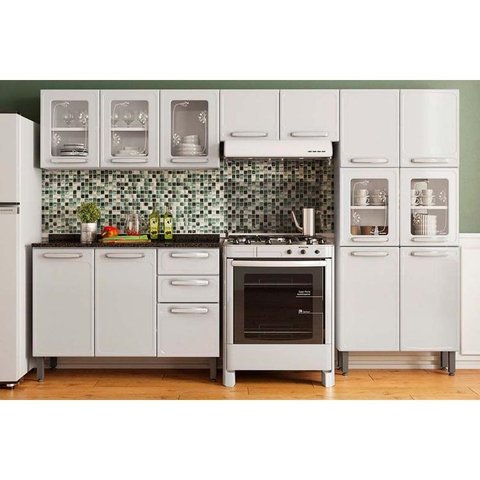 Kit de Cozinha Modulada 4 Peças Evidence (2 Armários + 1 Balcão + 1 Paneleiro) C4P57 Branco - Bertol
