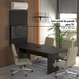 Mesa Reunião Painel Tv Preto 2,00 X 90 - Mais Caixa Tomada Atacadao Moveis Escritorio - 2