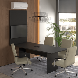 Mesa Reunião Painel Tv Preto 2,00 X 90 - Mais Caixa Tomada Atacadao Moveis Escritorio - 1