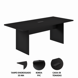 Mesa Reunião Painel Tv Preto 2,00 X 90 - Mais Caixa Tomada Atacadao Moveis Escritorio - 7