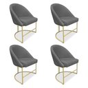 Ver imagem 1 de Kit 04 Cadeiras Poltrona de Jantar Bela Linho Grafite Base Metálica Industrial Dourado - Pallazio