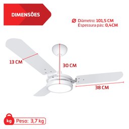 Ventilador de Teto Valen Led Branco 3 Pás Ventex 220v - 3