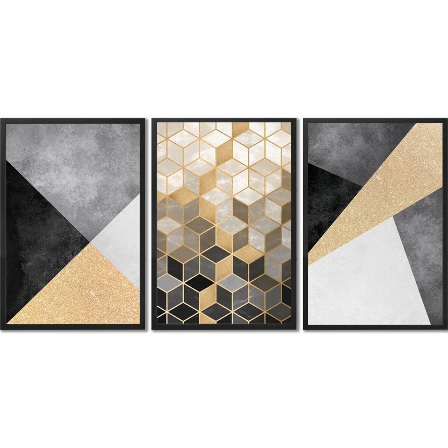 Quadro Decorativo 3 Telas Dourado Diversos Tamanhos - 2