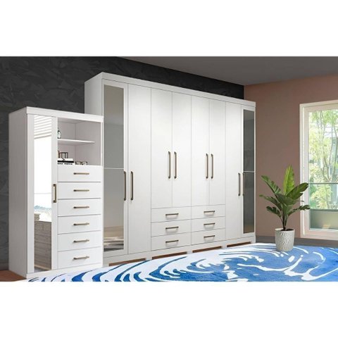 Guarda Roupa 2 Peças 1 Guarda Roupa + 1 Cômoda Qc129 Branco Santos Andirá