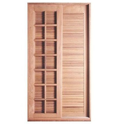 Porta Balcão de Correr Padrão Cedro com Veneziana 3f Reto Bat.14 Cm - 2.15 (a) X 1.40 (l)