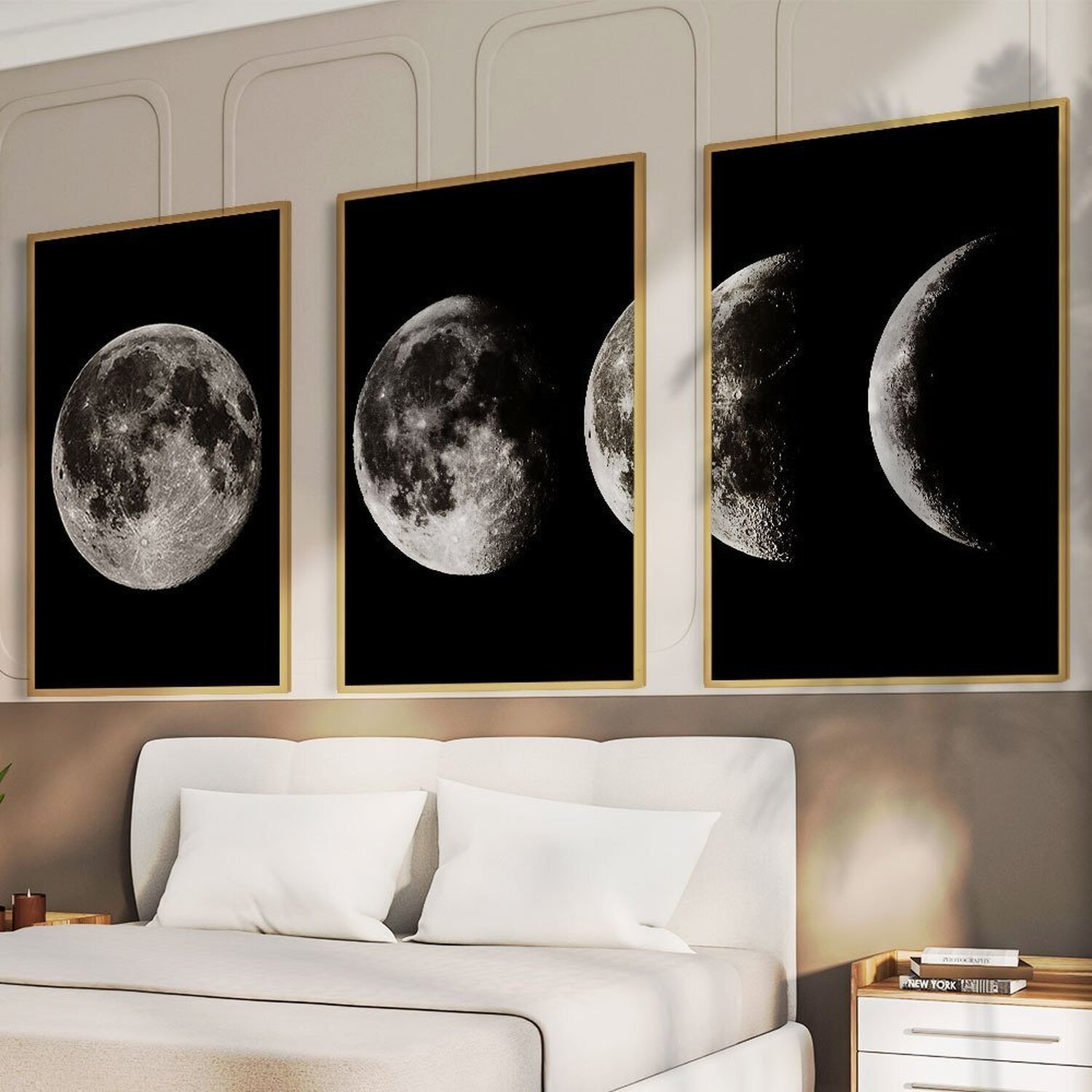 Quadro Decorativo 3 Telas Luas Diversos Tamanhos - 1