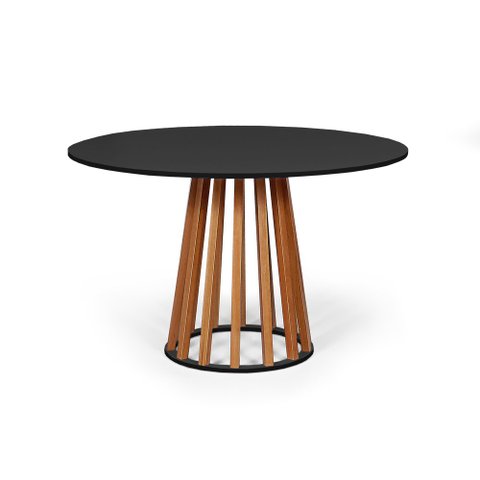 Mesa de Jantar Redonda 6 Lugares 120cm em Mdf e Madeira Maciça Tália Preta