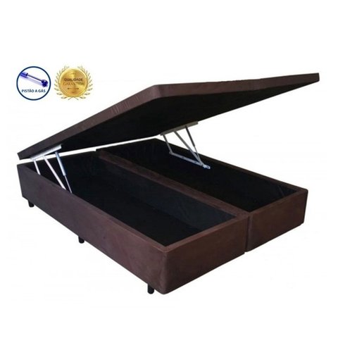 Cama Box Baú Casal Diamond Marrom Bipartido Com Pistão A Gás - 138x188x41