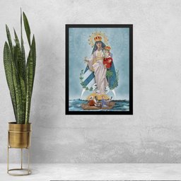 Quadro Católico Nossa Senhora Dos Navegantes 45x34cm - com Vidro:moldura Branca - 1