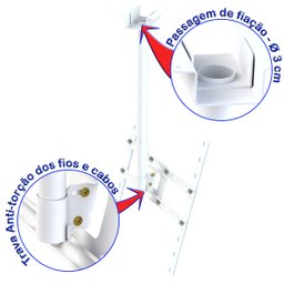 SUPORTE TETO TV 10" a 65" VESA 600X400 GIRO 360° BRANCO - 6