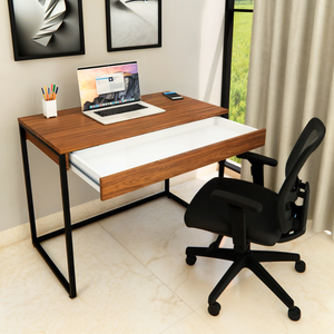 Mesa Escrivaninha com Gaveta Estilo Industrial Moderna 100% Mdf e Aço:louro Freijó