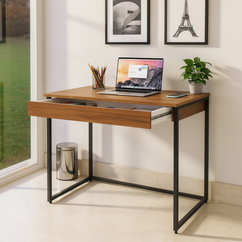 Mesa Escrivaninha com Gaveta Estilo Industrial Moderna 100% Mdf e Aço:louro Freijó