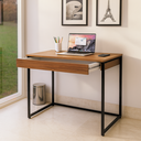 Ver imagem 1 de Mesa Escrivaninha com Gaveta Estilo Industrial Moderna 100% Mdf e Aço:louro Freijó