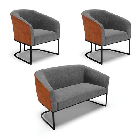Namoradeira e 2 Poltronas Industrial Preto Stella Noz-linho D03 - D'Rossi Cor Grafite