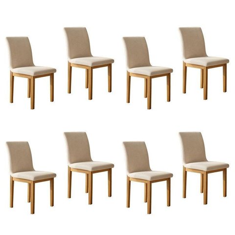 Kit 8 Cadeiras para Sala de Jantar com Pés Madeira Maciça Bella