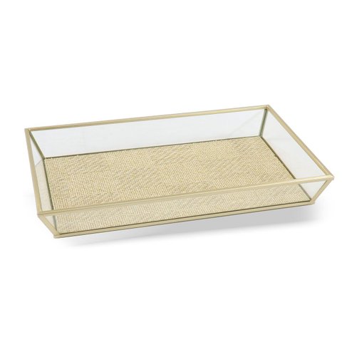 Bandeja Decorativa em Vidro e Metal Dourado 30cm Kv0325 Btc